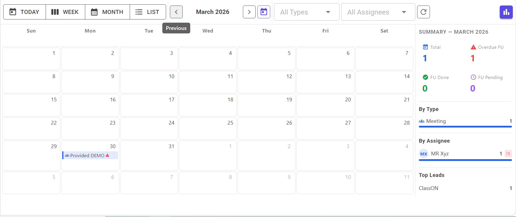 Lead  calendar